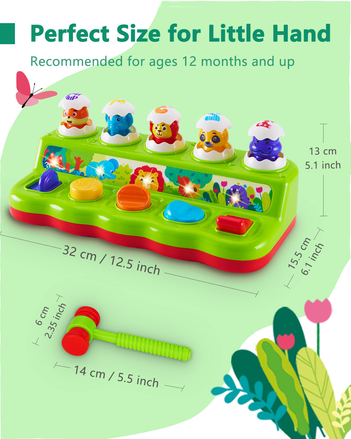 wowohage Interactive Animal Pop‑Up & Hammering Toddler Toy with Light & Sound – Early Learning Music Toy (12+ Months)