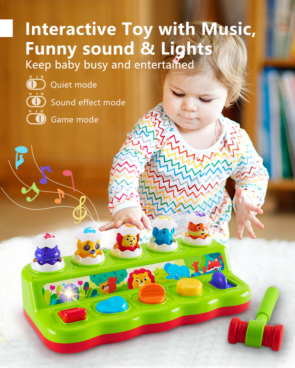 wowohage Interactive Animal Pop‑Up & Hammering Toddler Toy with Light & Sound – Early Learning Music Toy (12+ Months)