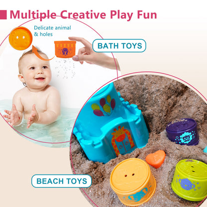 wowohage Baby Stacking & Shape Sorting Toy Set – Sensory Cups with Rattle & Bonus Frog Toy (12 Months+)
