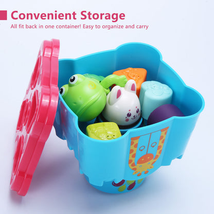wowohage Baby Stacking & Shape Sorting Toy Set – Sensory Cups with Rattle & Bonus Frog Toy (12 Months+)